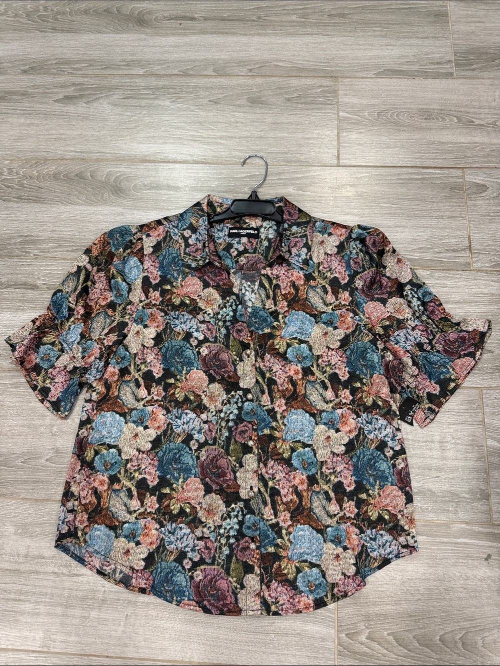 Karl Lagerfeld Black Floral Short-Sleeve Shirt M